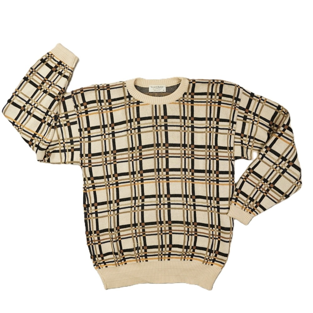 Tricots St. Raphael Vintage Sweater Mens Medium Plaid USA Union Made Grandpacore